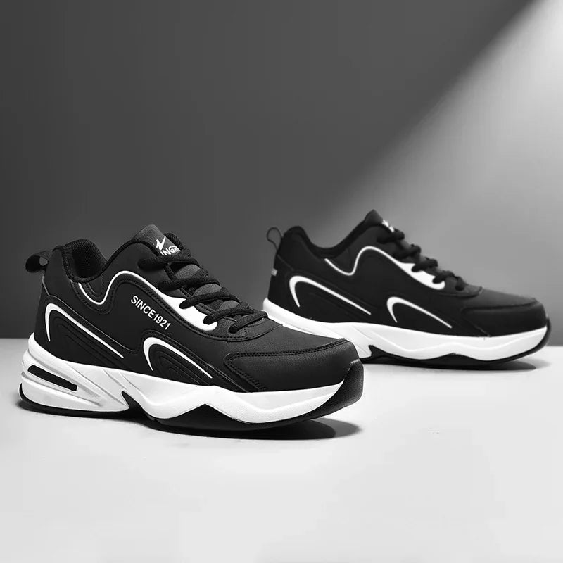 Tênis Masculino Esportivo, Corrida e Caminhada ao Ar Livre, Casual e Confortável, Estilo Fashion, Couro de Designer, Impermeável, Tênis de Tênis Masculino