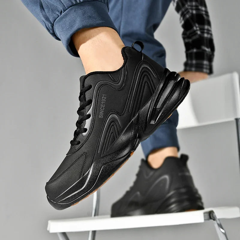Tênis Masculino Esportivo, Corrida e Caminhada ao Ar Livre, Casual e Confortável, Estilo Fashion, Couro de Designer, Impermeável, Tênis de Tênis Masculino