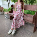 Vestido Feminino de Verão com Estampa Floral, Sem Mangas, Decote Halter, Estilo Casual de Rua, Saia Longa, Cintura Regular, Origem Chinesa