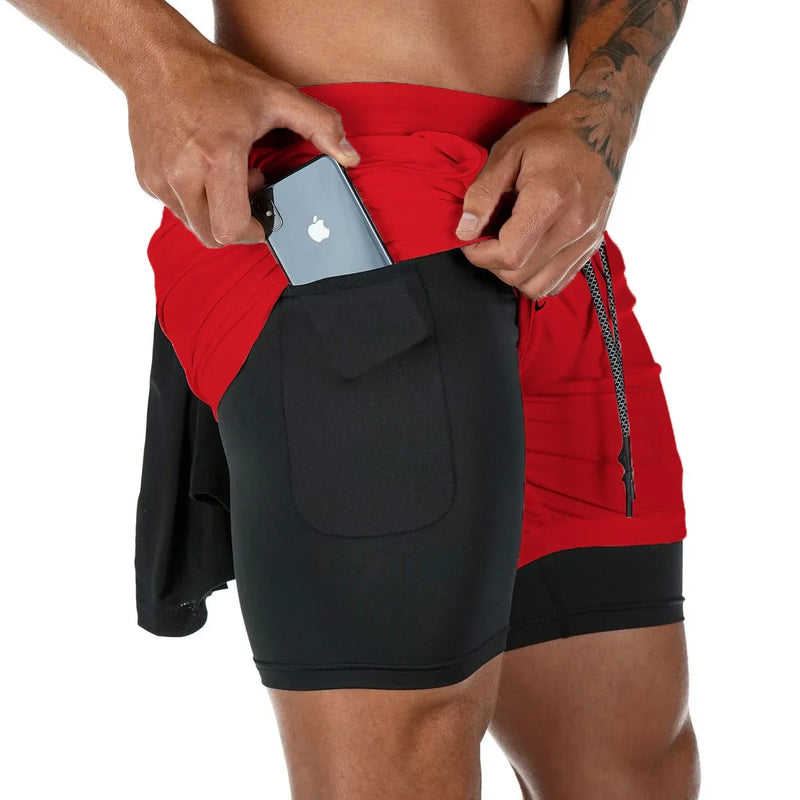 Bermuda Masculina de Fitness de Dupla Camada, 2 em 1, para Academia e Treino, Esportiva, Secagem Rápida, Ideal para Corrida e Exercícios, Modelo Duplo para Verão